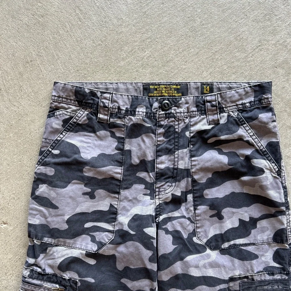 Vintage Y2K Old Navy Cargo Pants Boys 14 Husky Gray Black Woodland Camo Tactical
